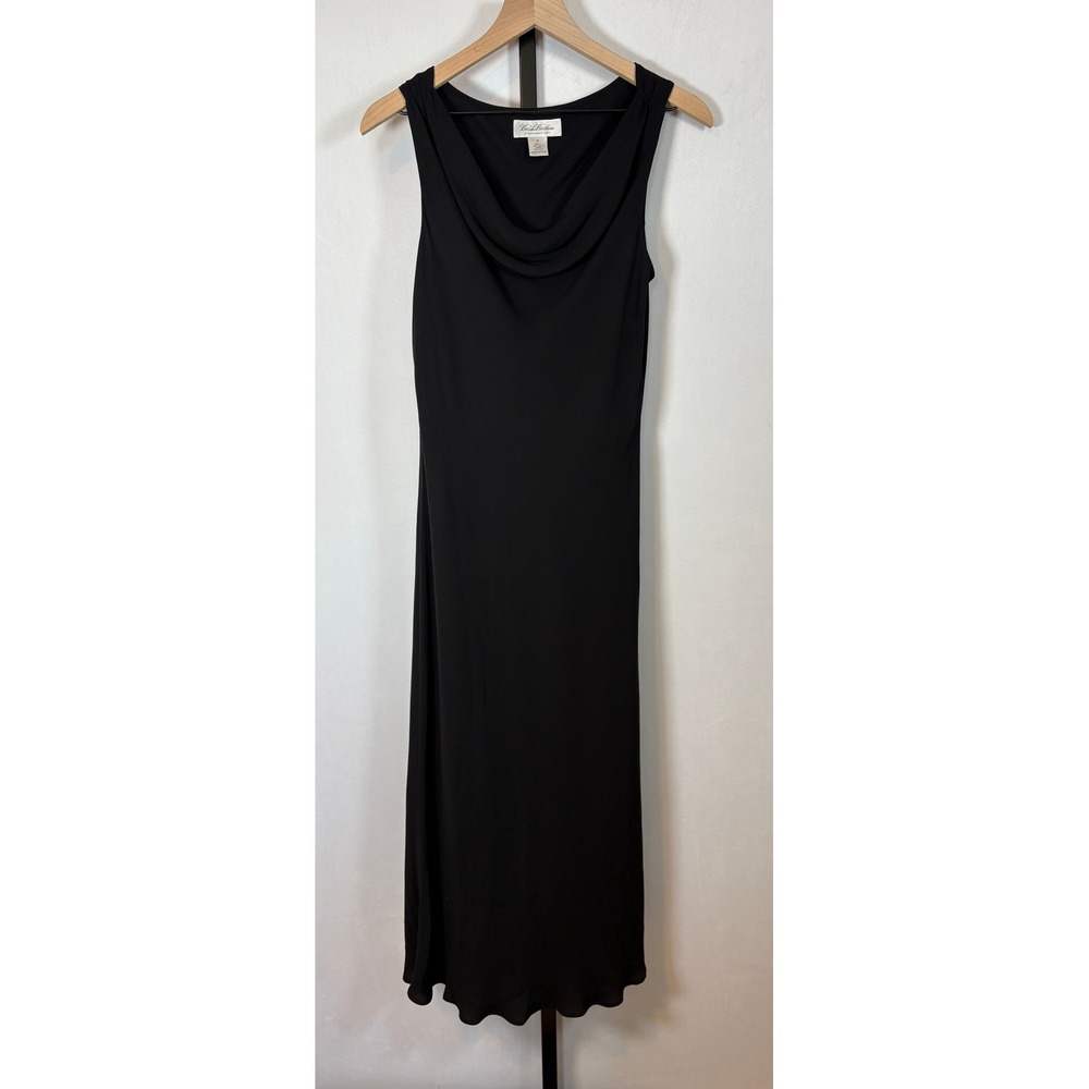 Brooks Brothers Maxi Dress Women 10 Black Silk Cowl Neck Formal Minimalist
